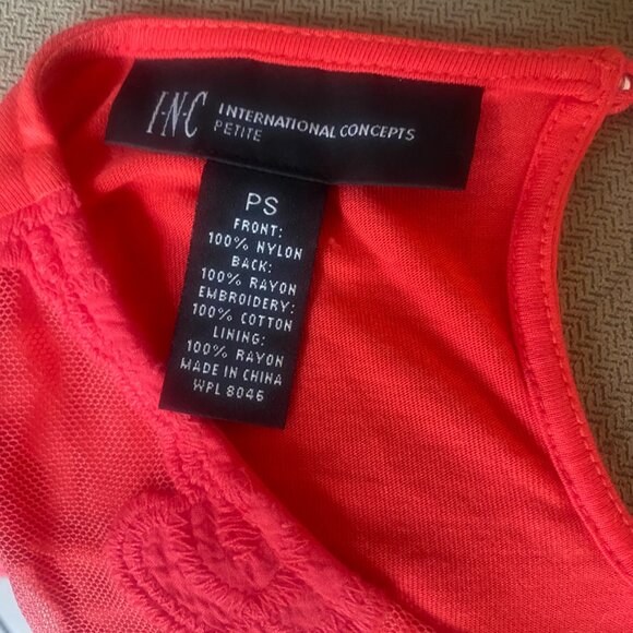 INC International Concepts Women's Coral Top Sheer Applique Bead Cap Sleeve L17 - Picture 3 of 3